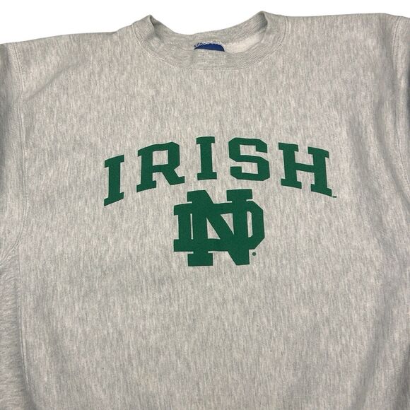 Vintage 90s Medium Notre Dame Irish Champion Reverse Weave Gray Sweatshirt - Picture 2 of 8